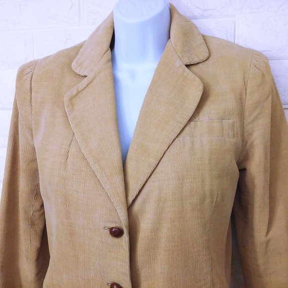 Vintage 70s Corduroy Blazer 3-Button Jacket S(6/8) Pockets Urban Preppy Tan - Picture 5 of 10